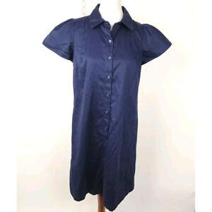 DKNY Womens Navy Short Sleeve Collared Knee Length Stretch Shirt Dress sz 8